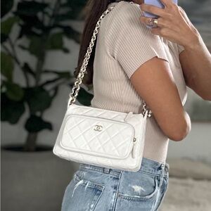 CHANEL White Quilted Crossbody Bag